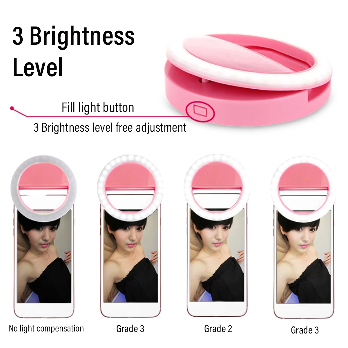 Round LED Ring Light Flash Fill Lamp Clip Camera for Mobile Phone Smartphone Selfie Photography Live Streaming Broadcast Without Battery