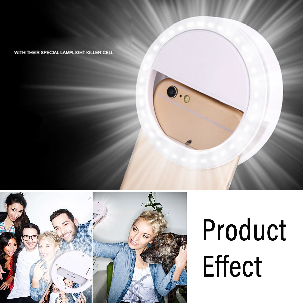 Round LED Ring Light Flash Fill Lamp Clip Camera for Mobile Phone Smartphone Selfie Photography Live Streaming Broadcast Without Battery