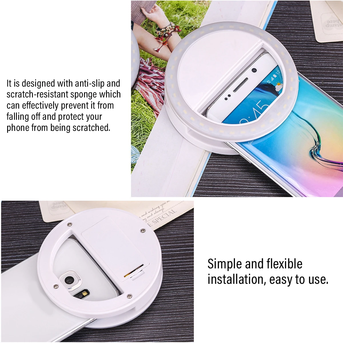 Round LED Ring Light Flash Fill Lamp Clip Camera for Mobile Phone Smartphone Selfie Photography Live Streaming Broadcast Without Battery