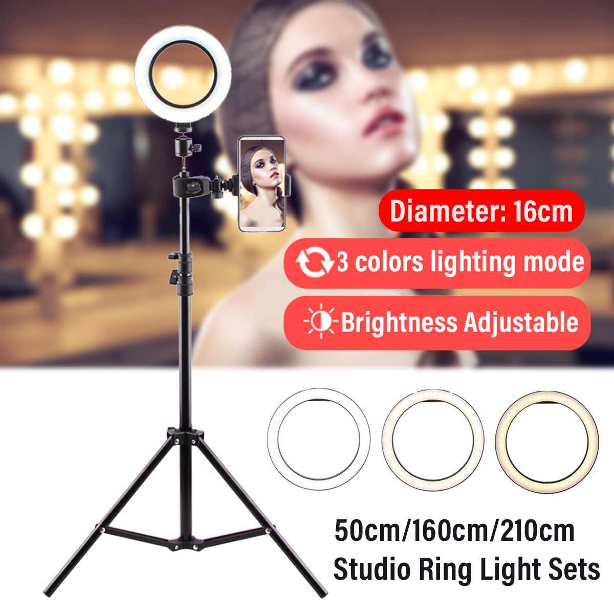 16cm LED Ring Light Dimmable LED Beauty Ring Fill Light Photography for Selfie Live Stream Broadcast with Tripod Stand for Youtube Vloging
