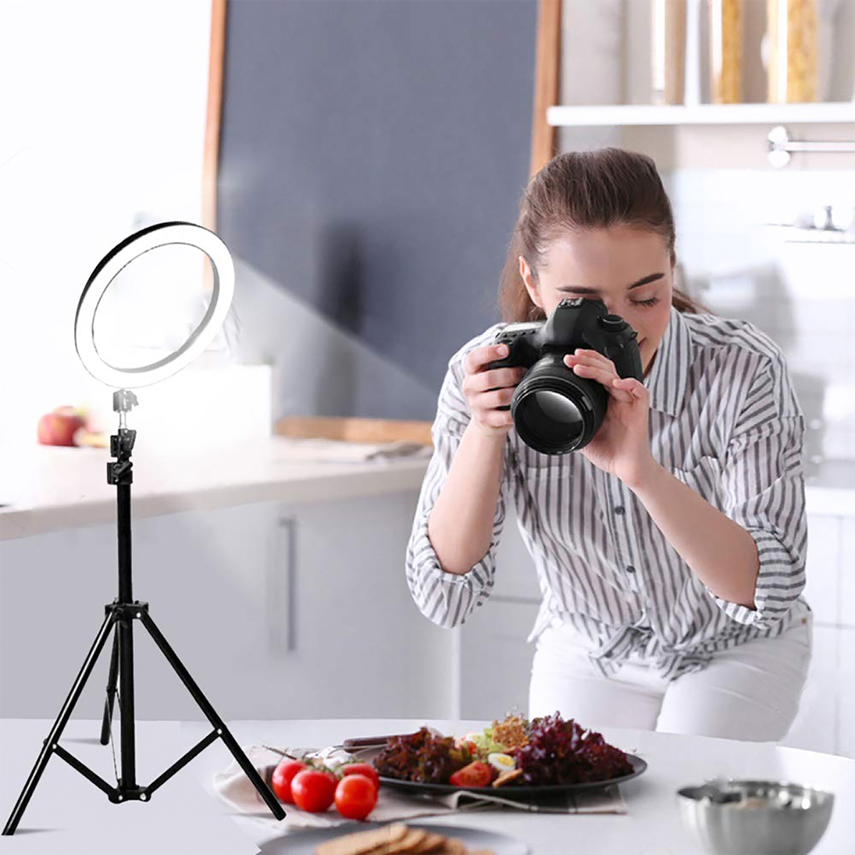 16cm LED Ring Light Dimmable LED Beauty Ring Fill Light Photography for Selfie Live Stream Broadcast with Tripod Stand for Youtube Vloging