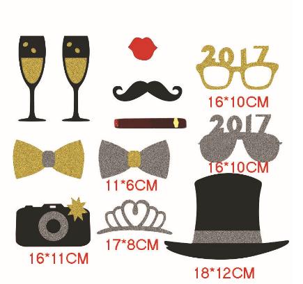12Pcs Happy New Year Eve Party Photo Booth DIY Mask Mustache Stick Props
