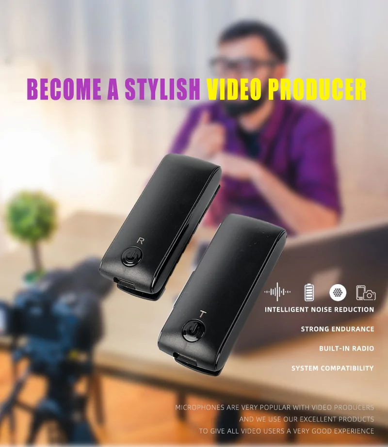 Kaopomic 1T1R Wireless Microphone System with Mini Tripod for DSLR Camera Camcorder Mobile Phone PC Live Broadcast Lavalier Condenser Chest Mic for Filmmaking Vlog