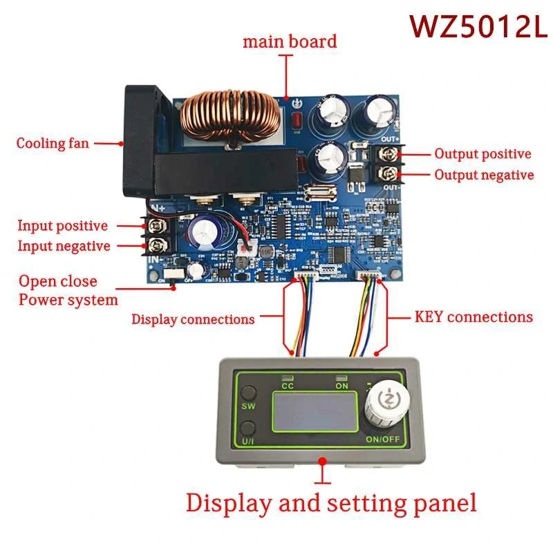 WZ5012L 50V 12A 600W LED Display DC -DC Buck Converter CC CV Step-down Power Module Adjustable Voltage Regulated Power Supply