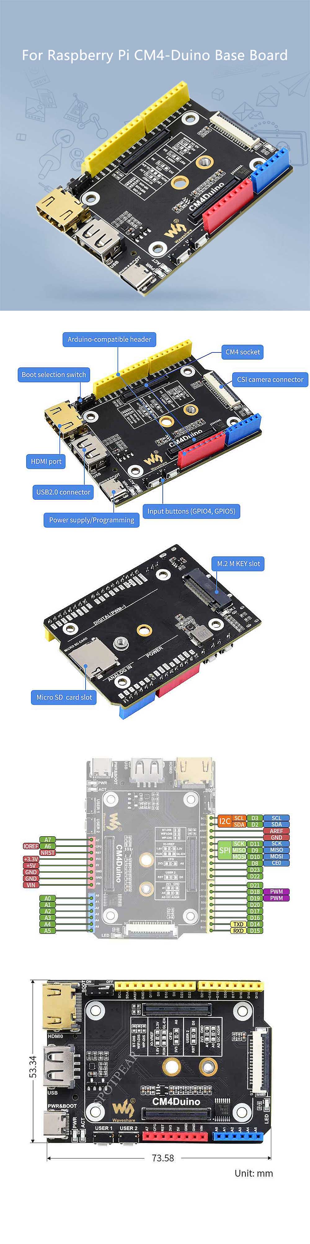 Raspberry Pi CM4 Expansion Board Onboard HDMI/USB/CSI/M.2 SSD Interface Module