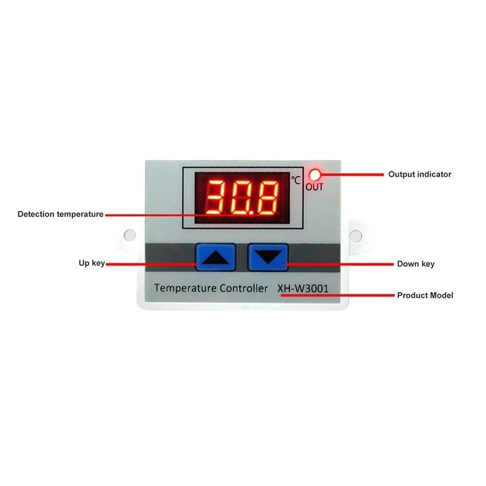 XH-W3001 10A 12V 24V 220V AC Digital LED Temperature Controller for Incubator Cooling Heating Switch Thermostat NTC Sensor