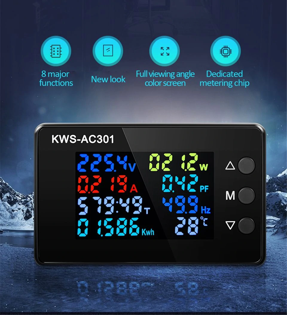 KWS-AC301 8 in1 Voltmeter Ammeter AC 50-300V Power Energy Meter LED Digital AC Wattmeter Electricity Meter 0-100A