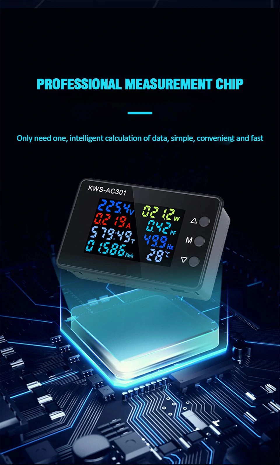 KWS-AC301 8 in1 Voltmeter Ammeter AC 50-300V Power Energy Meter LED Digital AC Wattmeter Electricity Meter 0-100A