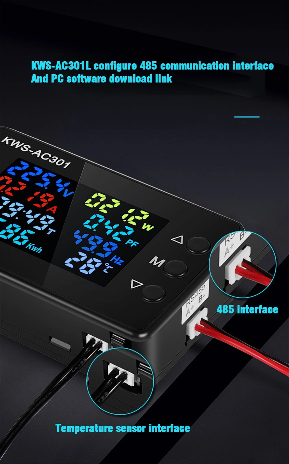 KWS-AC301 8 in1 Voltmeter Ammeter AC 50-300V Power Energy Meter LED Digital AC Wattmeter Electricity Meter 0-100A