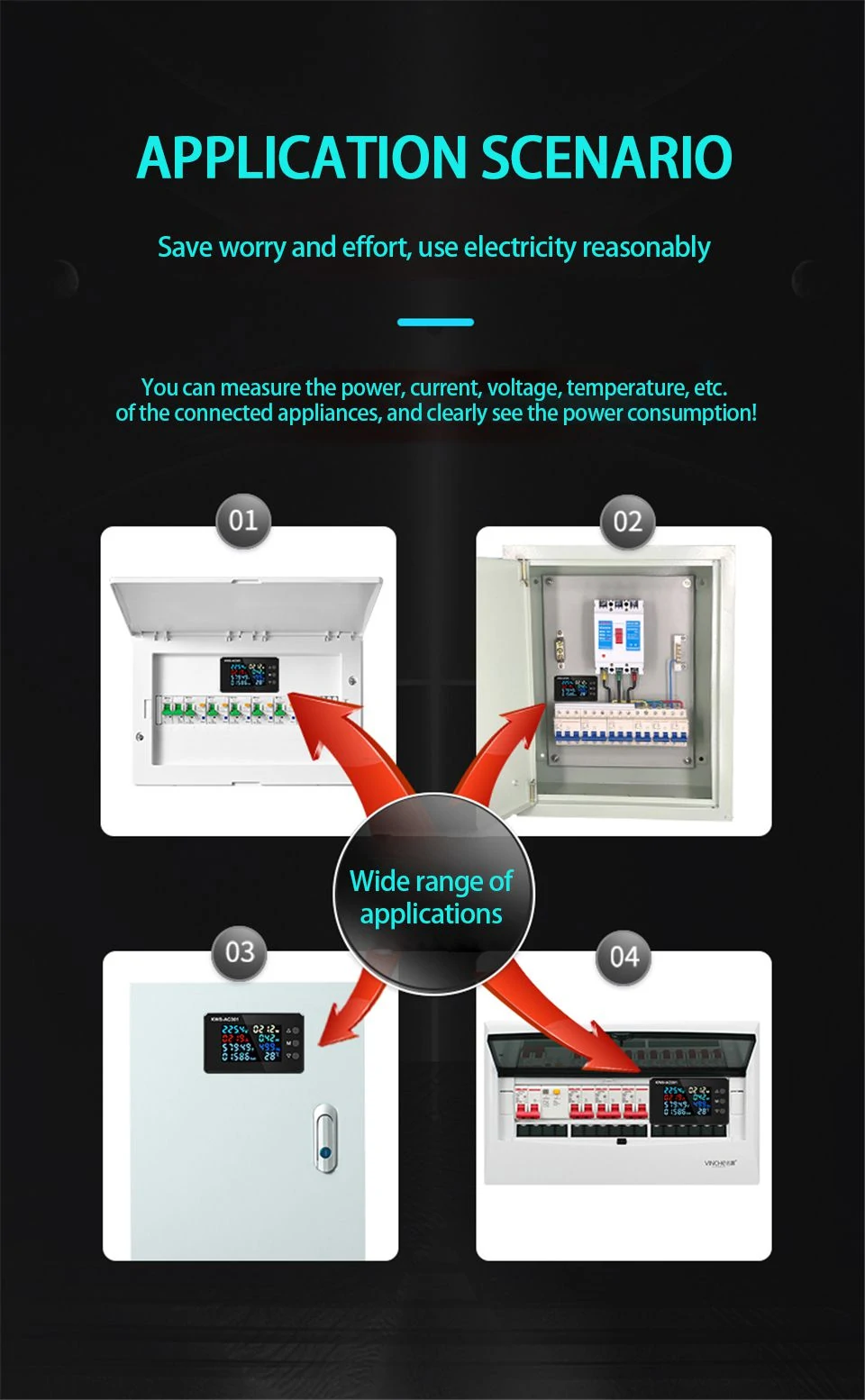 KWS-AC301 8 in1 Voltmeter Ammeter AC 50-300V Power Energy Meter LED Digital AC Wattmeter Electricity Meter 0-100A