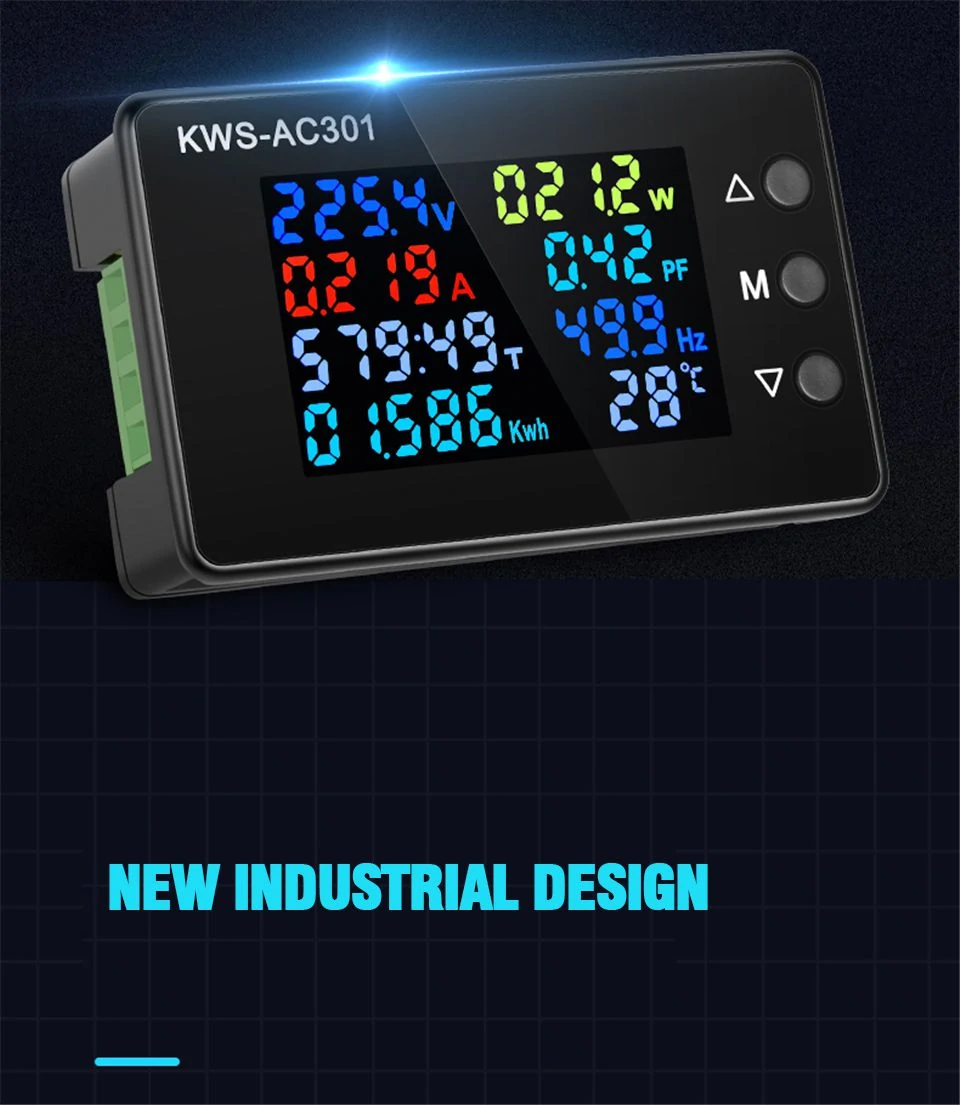 KWS-AC301 8 in1 Voltmeter Ammeter AC 50-300V Power Energy Meter LED Digital AC Wattmeter Electricity Meter 0-100A