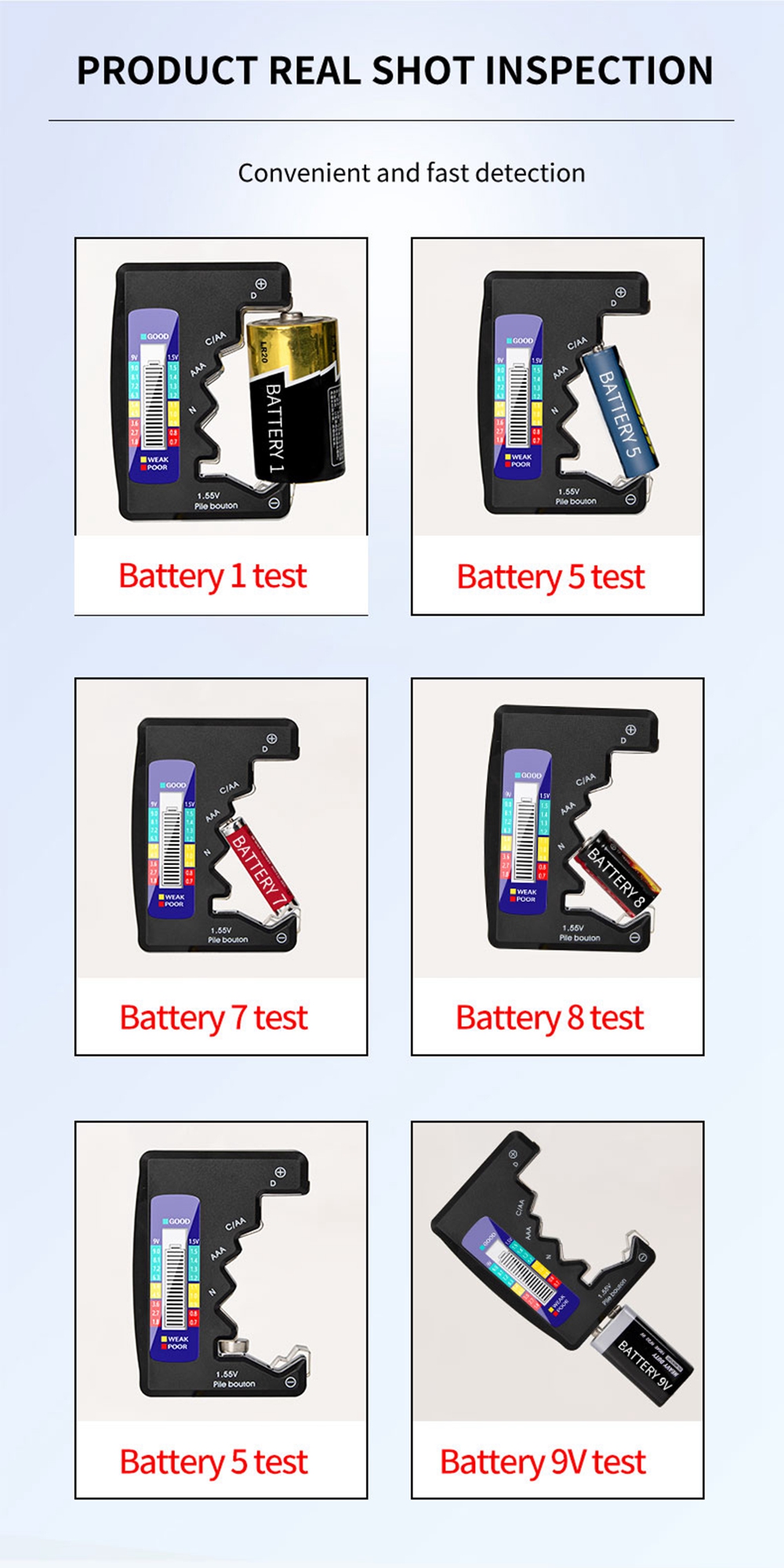 BT-886 Digital Battery Tester LCD Display Level Detector For C D N AA AAA 9V 1.5V Button Cell Battery Capacity Detector Diagnostic Tool