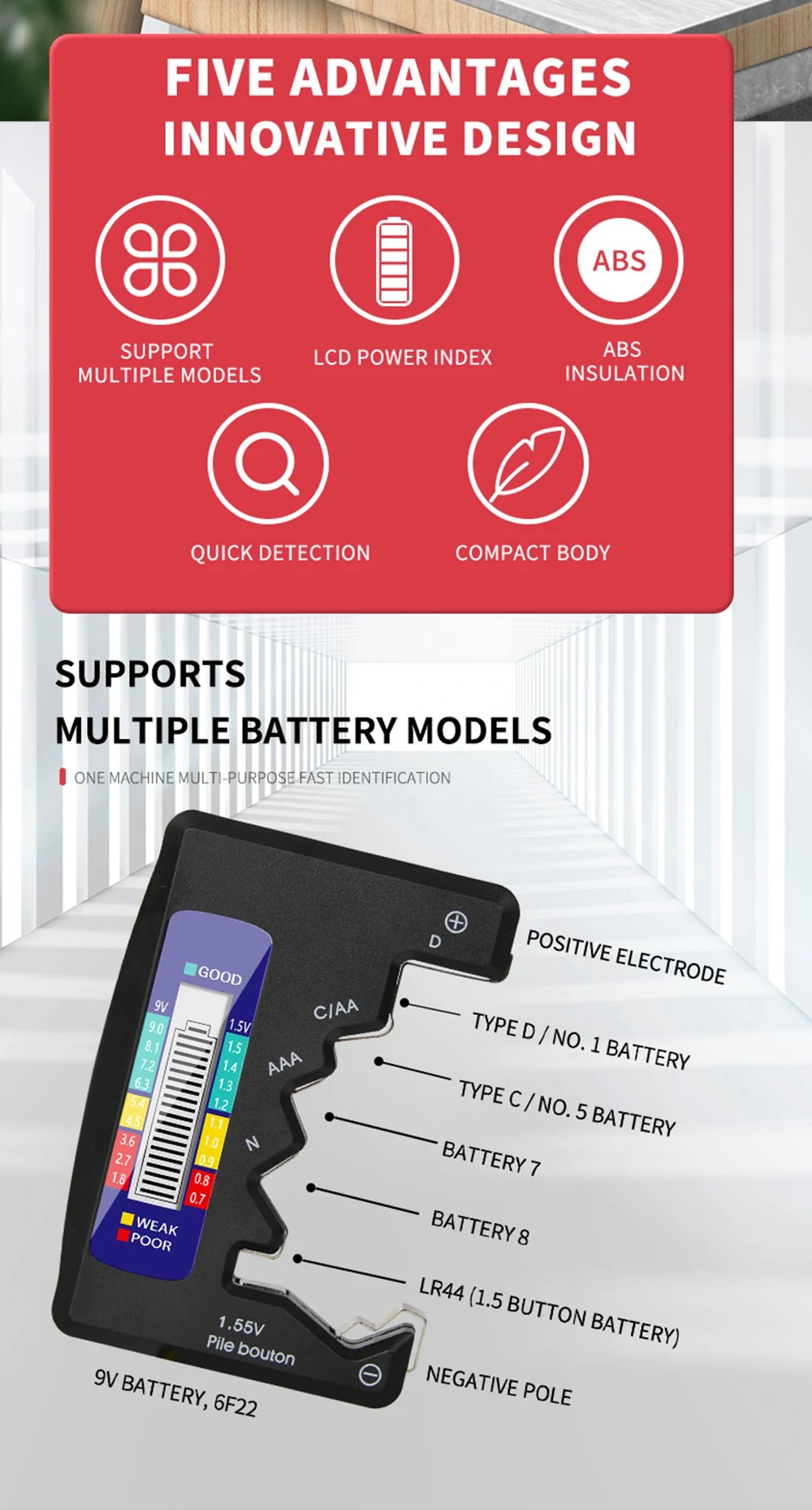 BT-886 Digital Battery Tester LCD Display Level Detector For C D N AA AAA 9V 1.5V Button Cell Battery Capacity Detector Diagnostic Tool