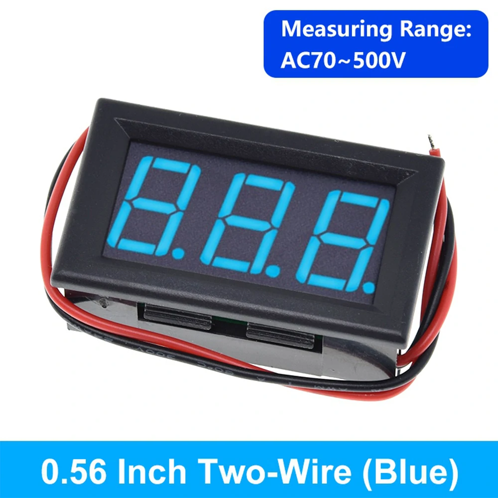 AC 70-500V 0.56inch Two-wire Digital Voltmeter LED Digital Display 2 Wires Red Green Blue Display AC Voltage Meter Head AC220V Mains Power 380V Industrial Power