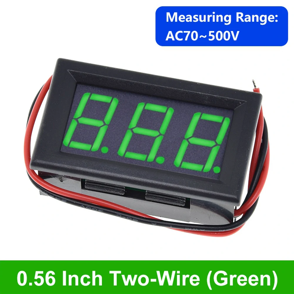 AC 70-500V 0.56inch Two-wire Digital Voltmeter LED Digital Display 2 Wires Red Green Blue Display AC Voltage Meter Head AC220V Mains Power 380V Industrial Power
