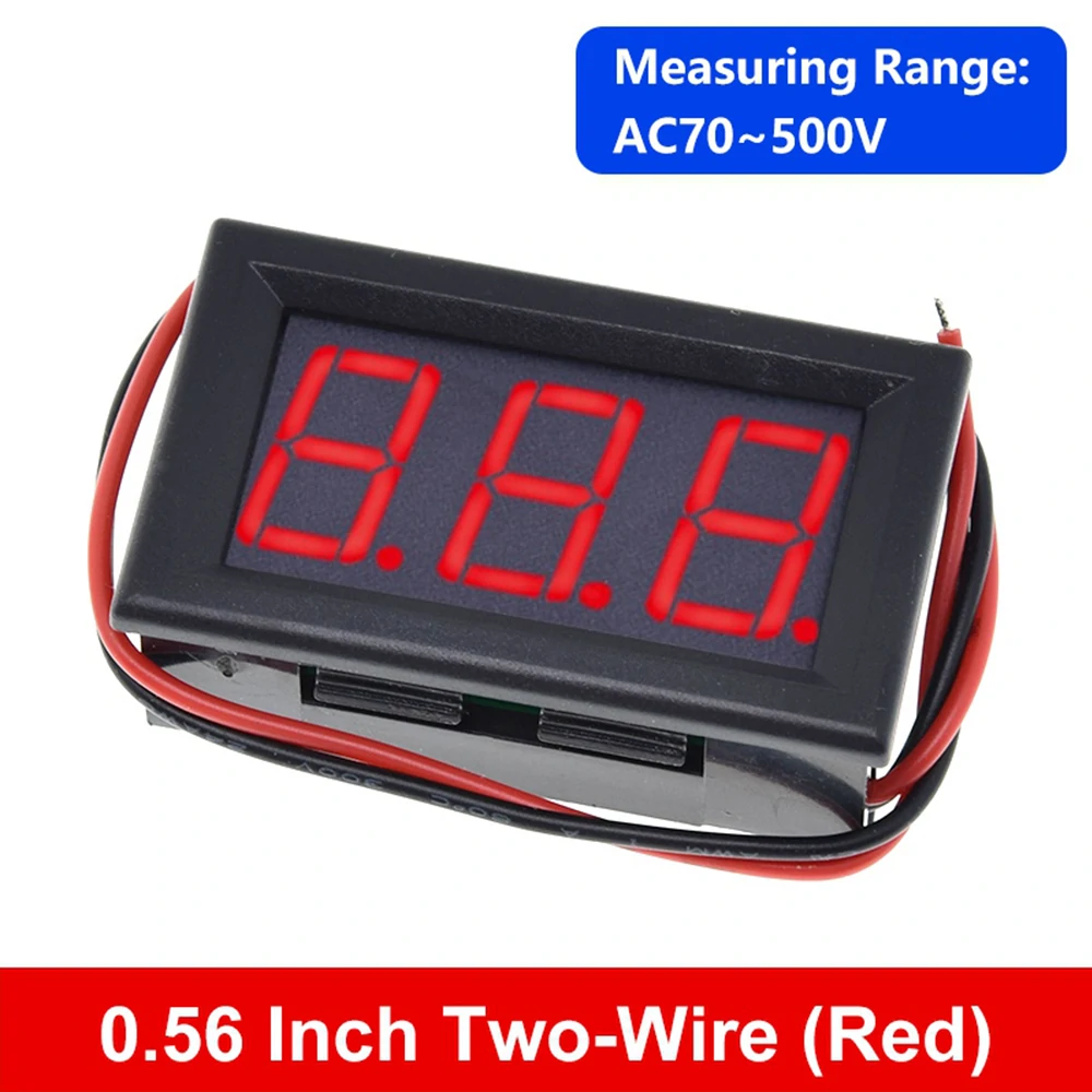 AC 70-500V 0.56inch Two-wire Digital Voltmeter LED Digital Display 2 Wires Red Green Blue Display AC Voltage Meter Head AC220V Mains Power 380V Industrial Power