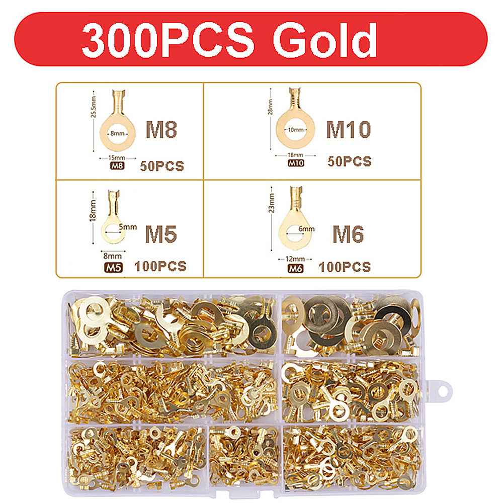 150/300/540 PCS M3/M4/M5/M6/M8/M10 Ring Lugs Eyes Copper Crimp Terminals Cable Lug Wire Connector Non-insulated Assortment Kit