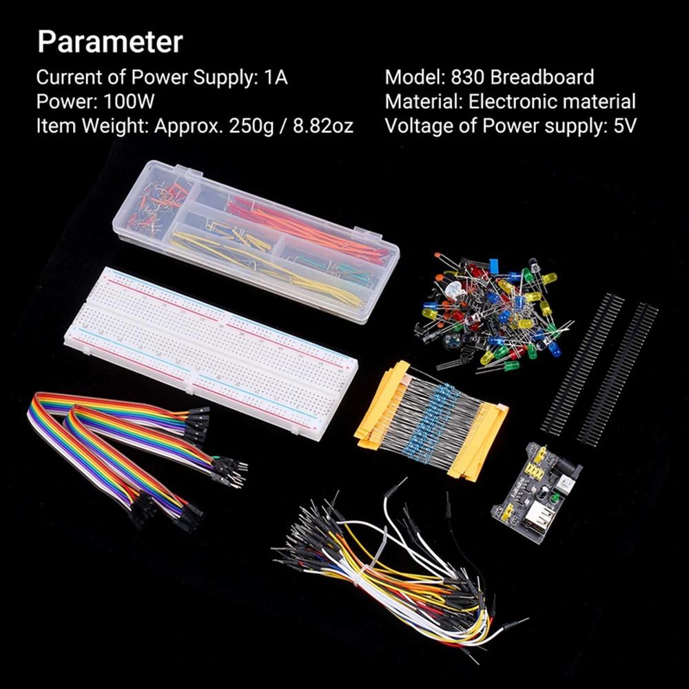 Full DIY Electronic Kit 830 Breadboard Jumper Wire Power Supply Capacitor LED Light ArduinoUNO Nano Mega Basic Starter Kit