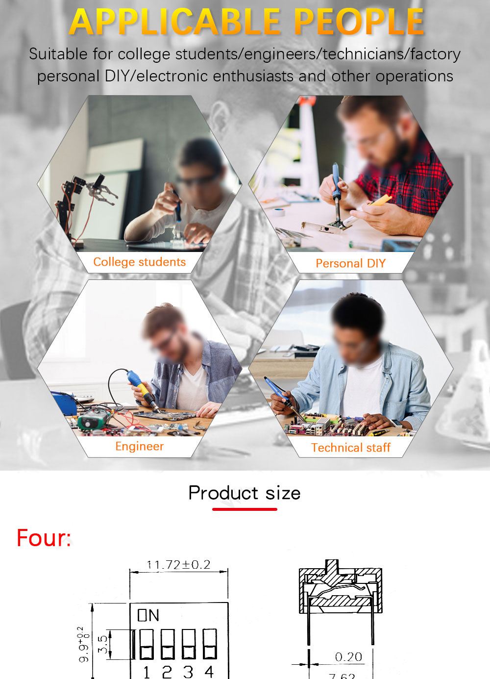 45Pcs Dip Switch Kit 2.54mm Toggle Switch Red Snap Switches Mixed Kit In Box 1 2 3 4 5 6 7 8 10 Way Combination Set