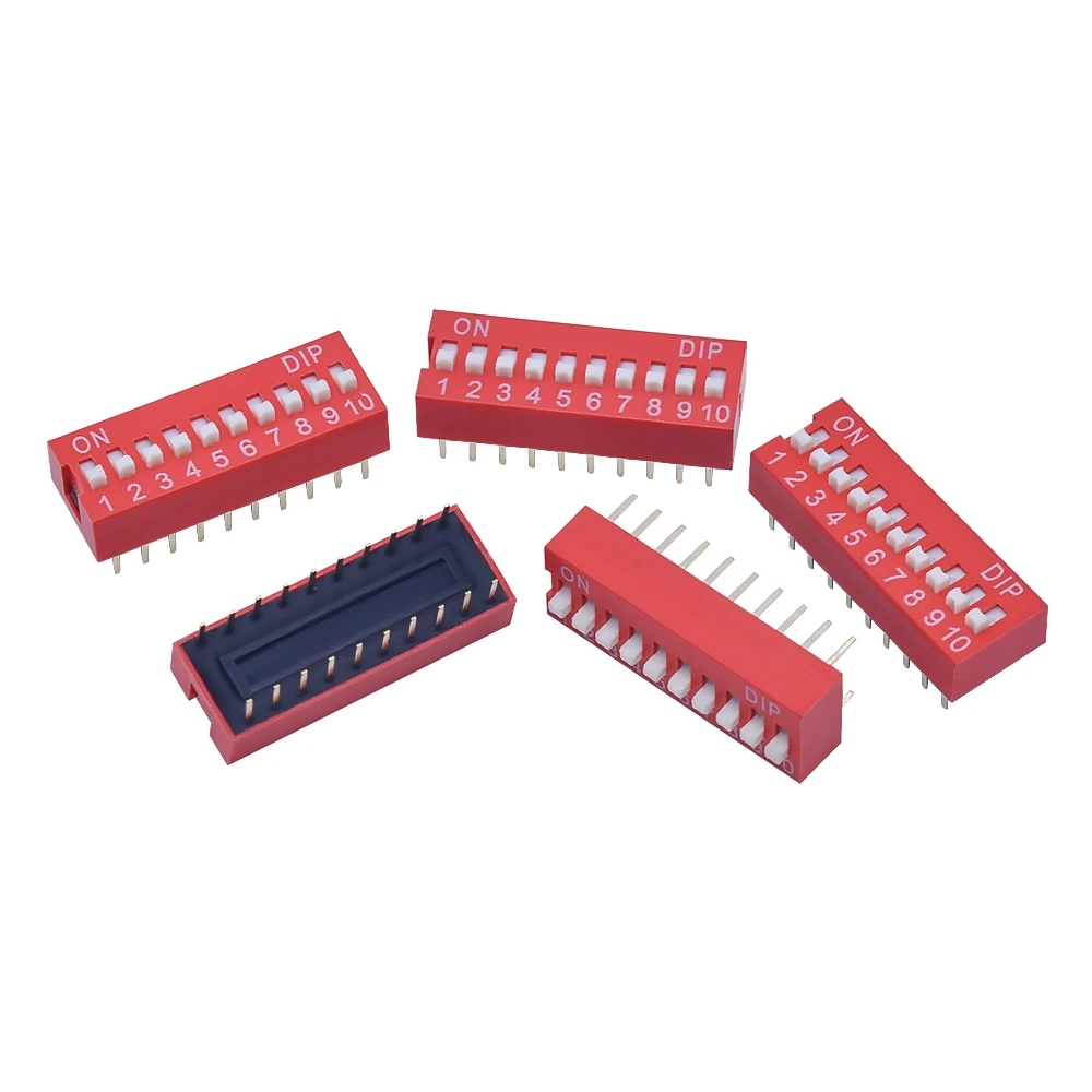 45Pcs Dip Switch Kit 2.54mm Toggle Switch Red Snap Switches Mixed Kit In Box 1 2 3 4 5 6 7 8 10 Way Combination Set