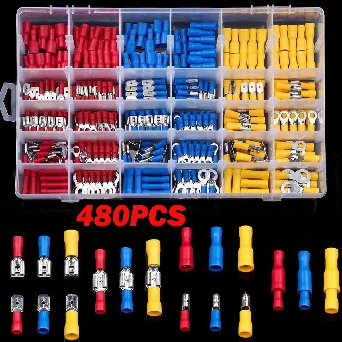 480/300/280Pcs Assorted Spade Terminals Insulated Cable Connector Electrical Wire Crimp Butt Ring Fork Set Ring Lugs Rolled Kit