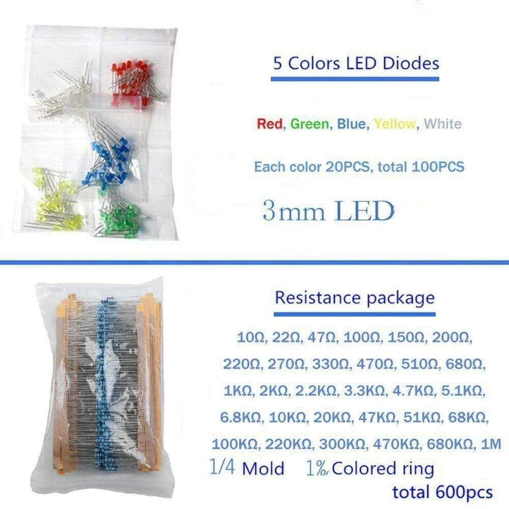 1390pcs Electronic Components Basic Starter Kit LED Diode Transistor Capacitor Resistance Potentiometer Kit