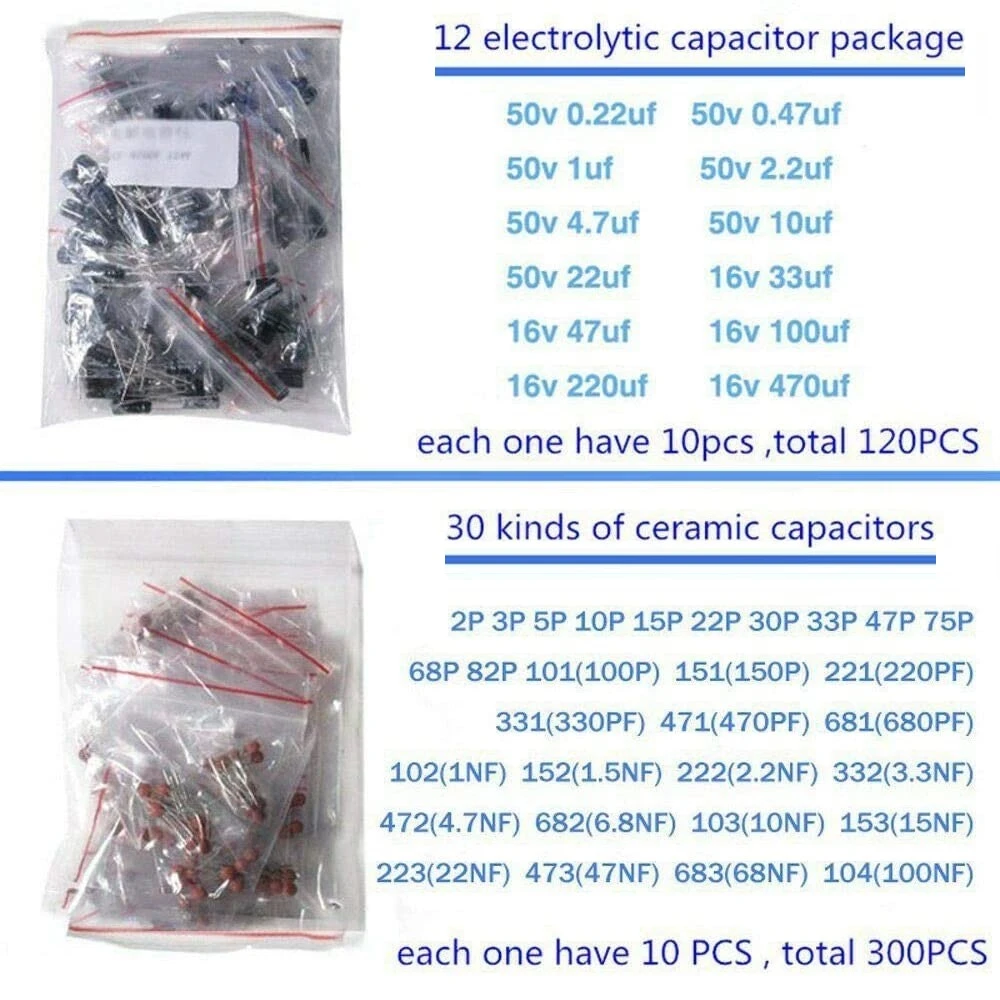 1390pcs Electronic Components Basic Starter Kit LED Diode Transistor Capacitor Resistance Potentiometer Kit