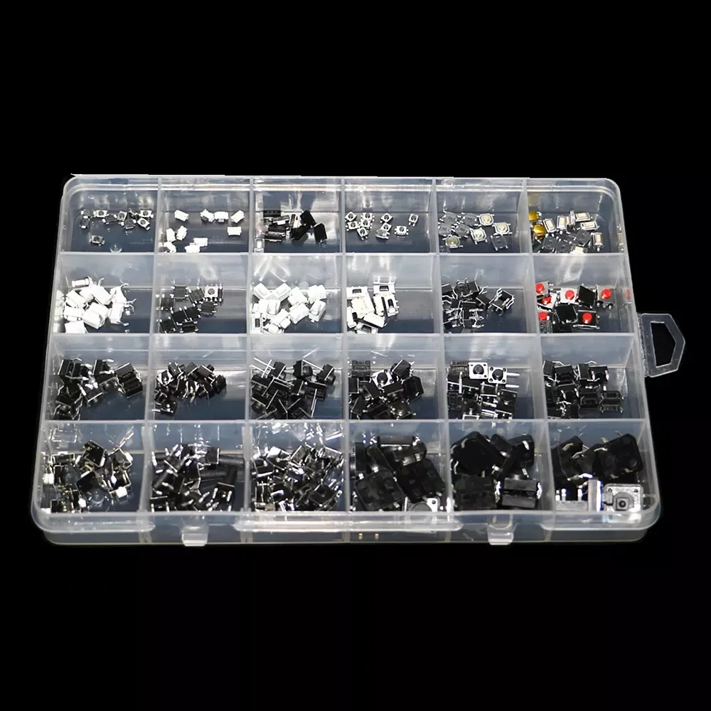 250pcs 25Values Micro Switch Assorted Push Button Tact Switches Reset Mini Leaf Switch SMD DIP 2*4 3*6 4*4 6*6 Diy Kit + Box