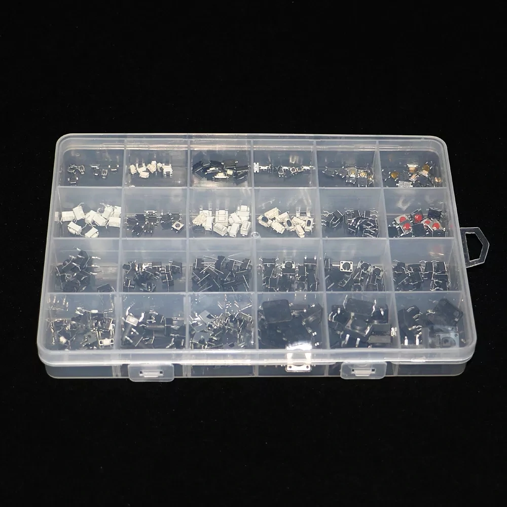 250pcs 25Values Micro Switch Assorted Push Button Tact Switches Reset Mini Leaf Switch SMD DIP 2*4 3*6 4*4 6*6 Diy Kit + Box
