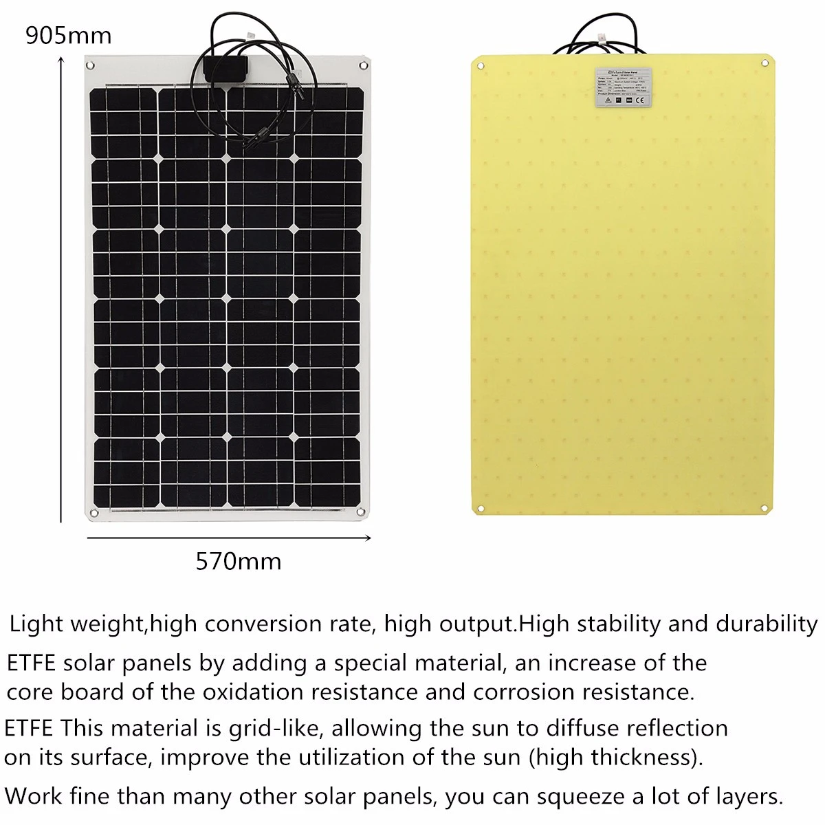 Elfeland® SP-8 60W 12V Monocrystalline Flexible ETFT High Efficiency Solar Panel
