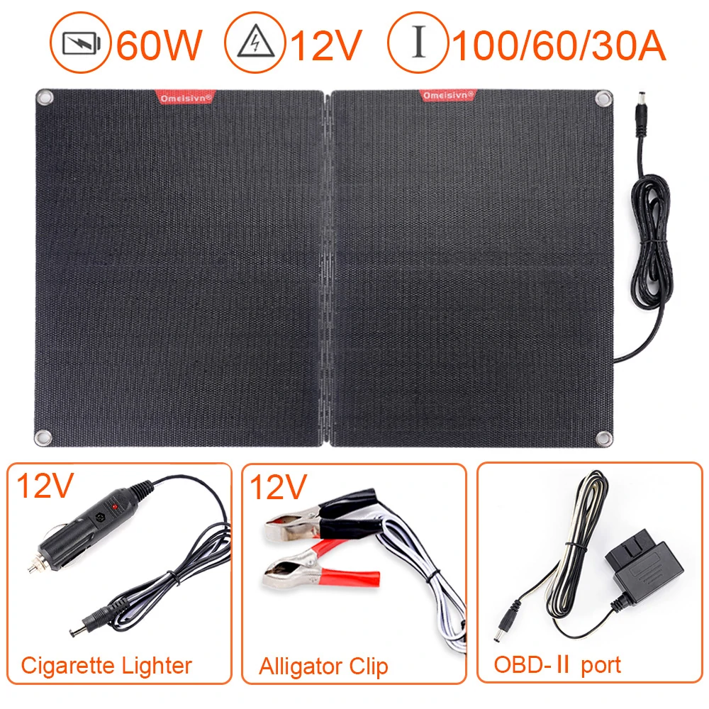 ETFF 12V 60W Folding Solar Panel 30A 60A 100A Waterproof Outdoor Battery Charger for Mobile Phones Power Bank Camera Tablet PC Car With PD QC3.0 MTTP Controller