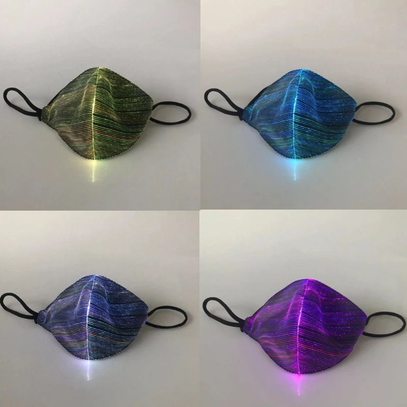 LED Colorful Luminous EL Mask Fiber Fabric Cool Mask Personality Chargeable Dustproof Halloween Glow Party KTV Props