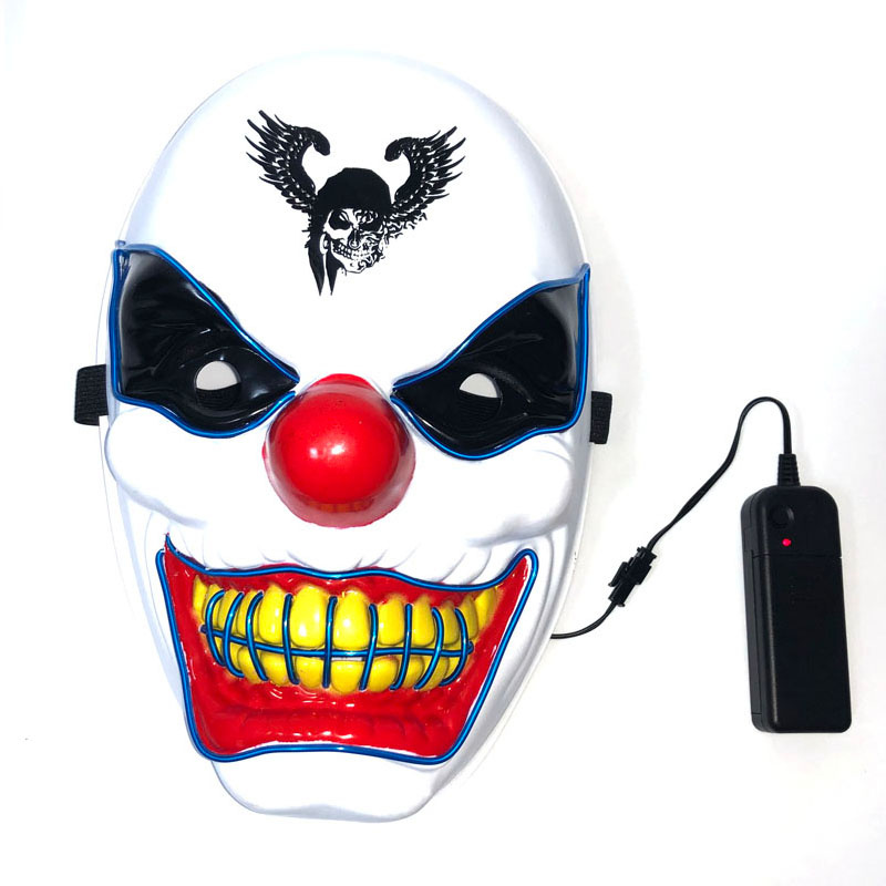 New Clown El Cold Light Glowing LED Fluorescent Mask Halloween Tricky Scary Spoof Horror Glowing Props