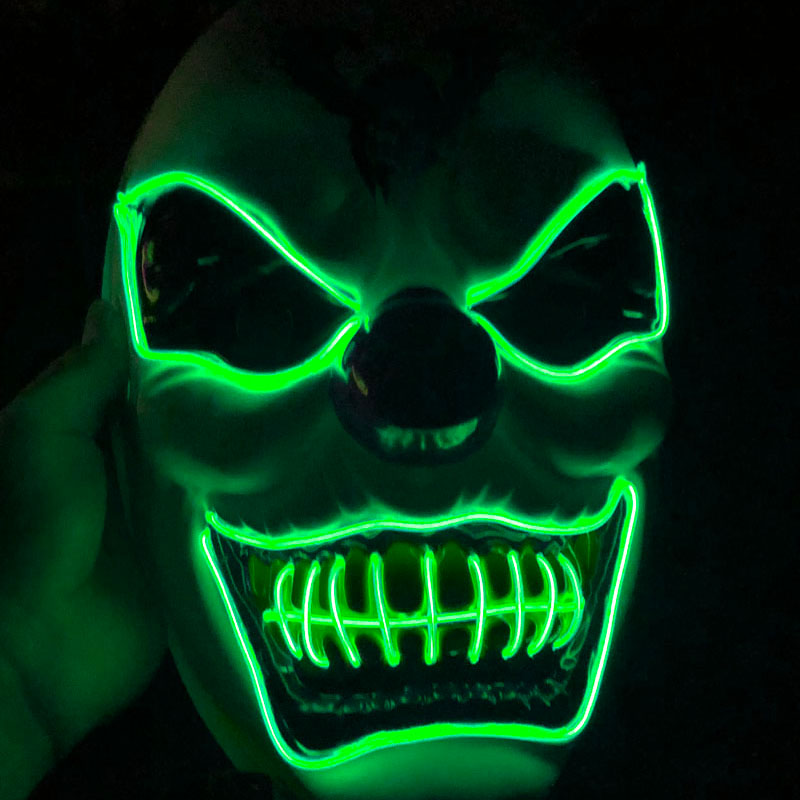 New Clown El Cold Light Glowing LED Fluorescent Mask Halloween Tricky Scary Spoof Horror Glowing Props
