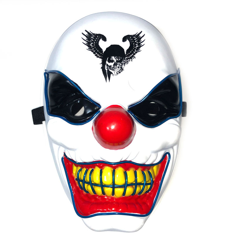 New Clown El Cold Light Glowing LED Fluorescent Mask Halloween Tricky Scary Spoof Horror Glowing Props
