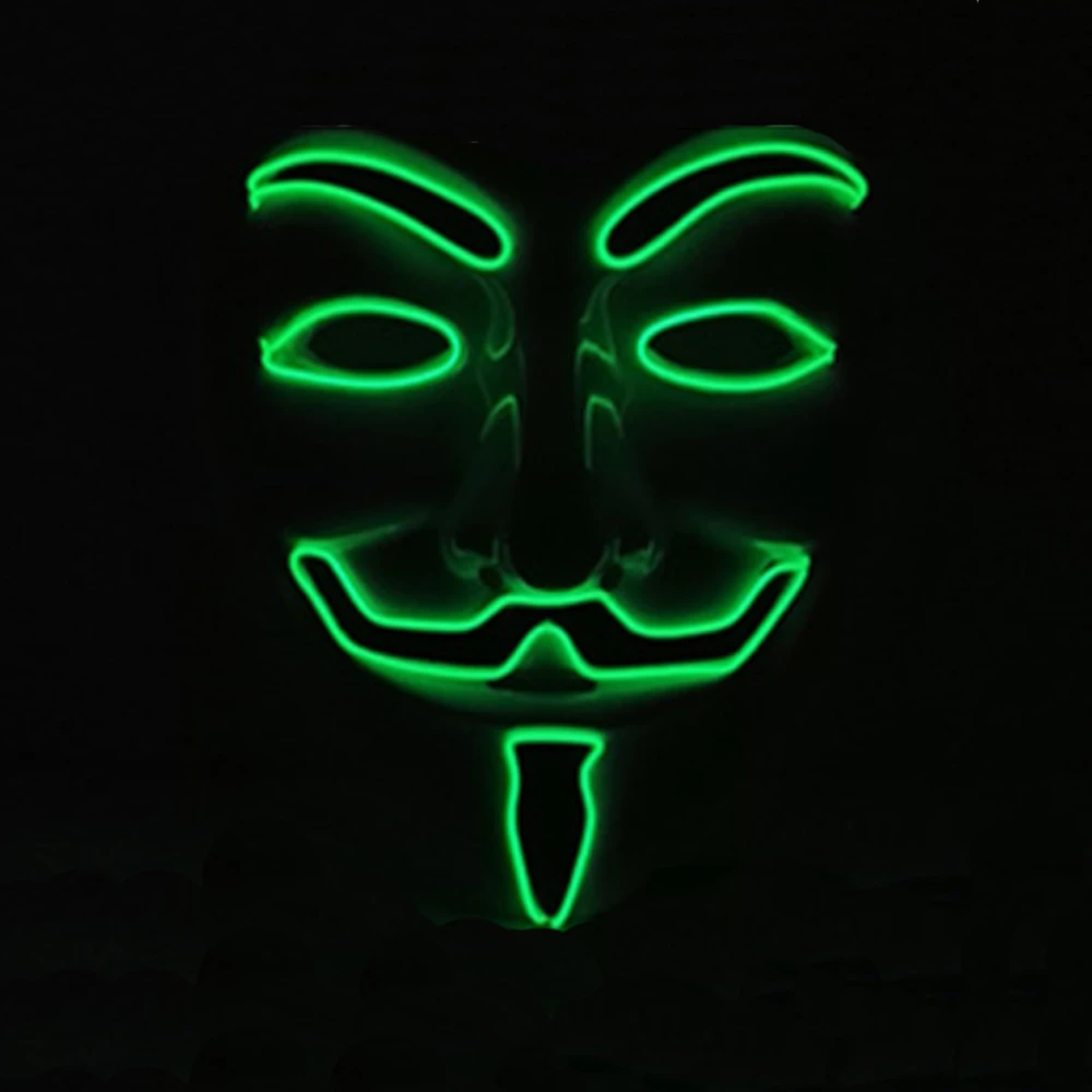 EL Wire 10 Colors Optional Glowing Mask for VENDETTA Halloween Cosplay Party Mask