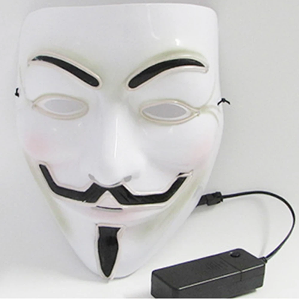 EL Wire 10 Colors Optional Glowing Mask for VENDETTA Halloween Cosplay Party Mask